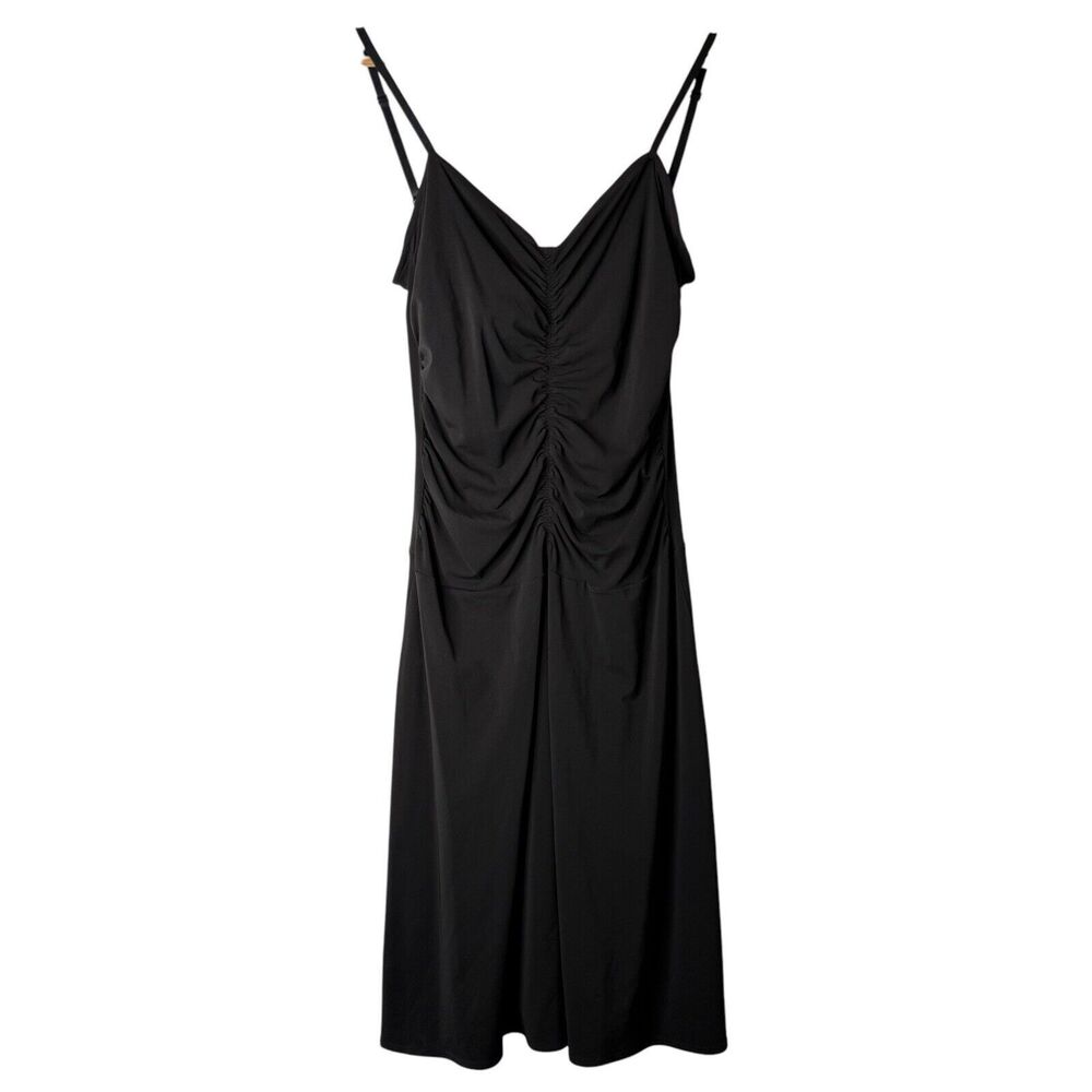 VTG 90s Y2k Max Studio Whimsigoth Dress Sz M Black Witchy Dark Ruched Front Midi
